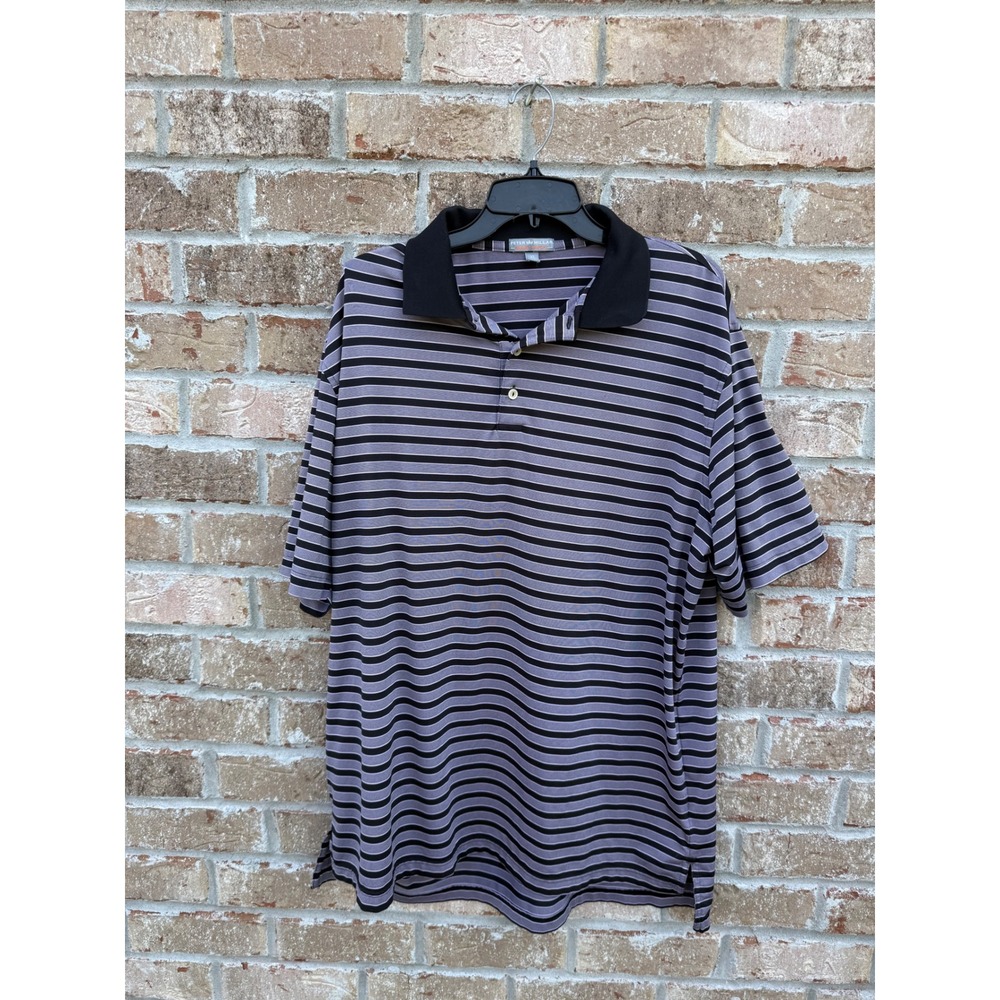 Peter Millar Summer Comfort Mens XL Polo Shirt Purple Black Striped Golf Top